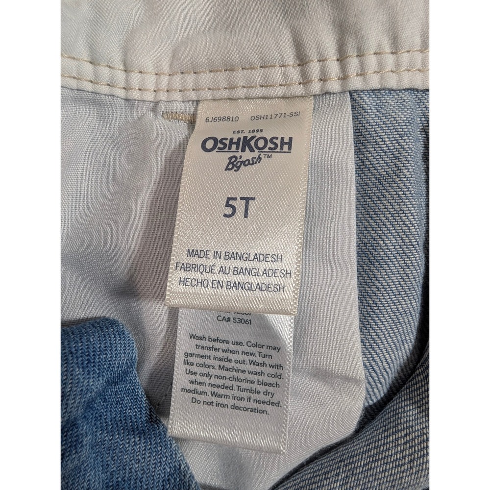 OshKosh Denim Overalls Girls 5T Blue Floral Embroidered Jeans 6J698810 - Picture 4 of 6